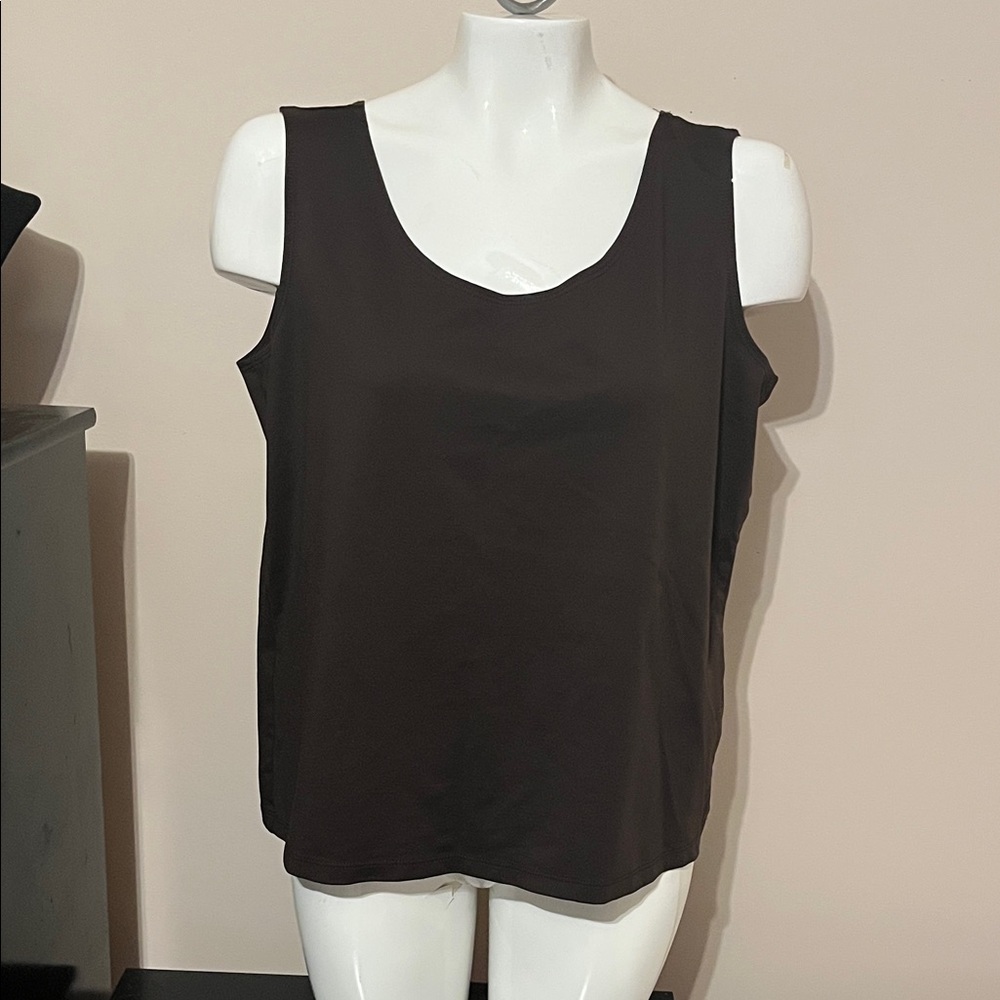 Chicos Solid Brown Scoop Neck Microfiber Tank Top